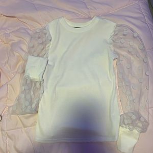 White Polka Dot Mesh Sleeve Top